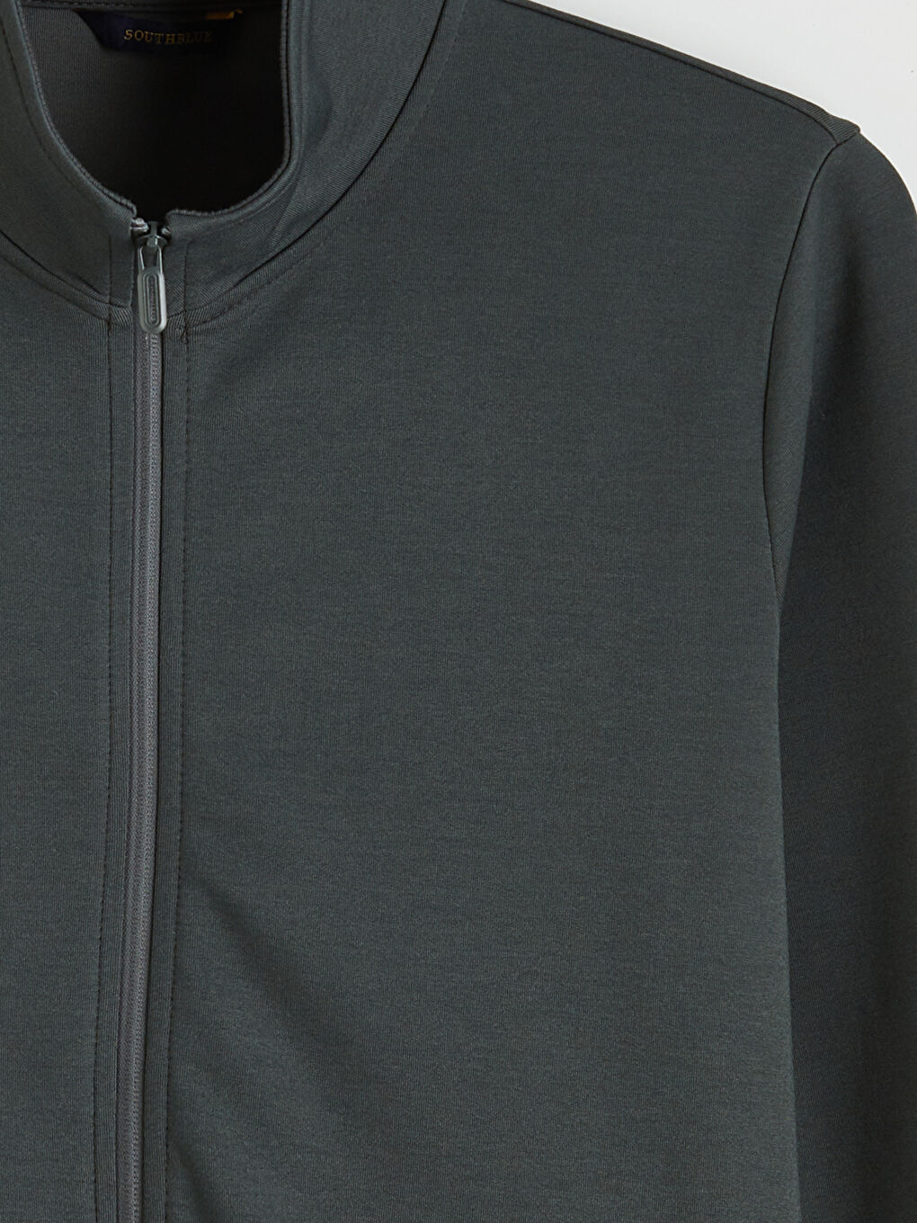 Gri Dik Yaka Erkek Fermuarlı Sweatshirt-1