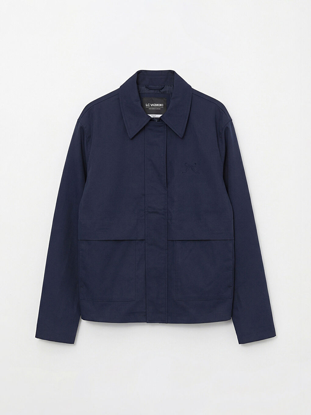 Lacivert Nakış Detaylı Gömlek Yaka Kız Çocuk Mont