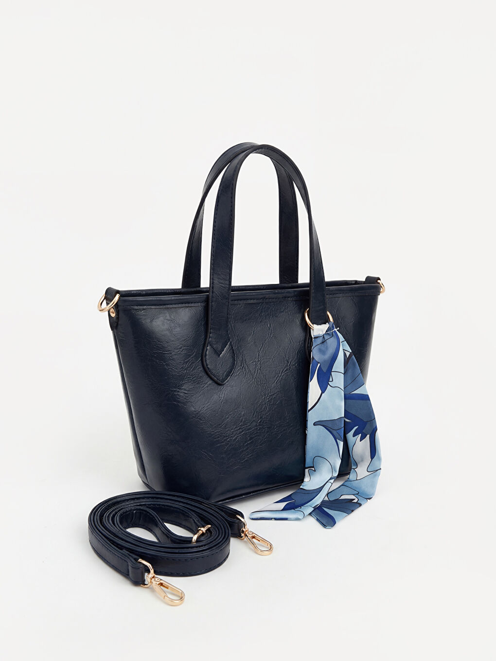 Lacivert Fular Aksesuarlı Kadın Omuz Çantası-1