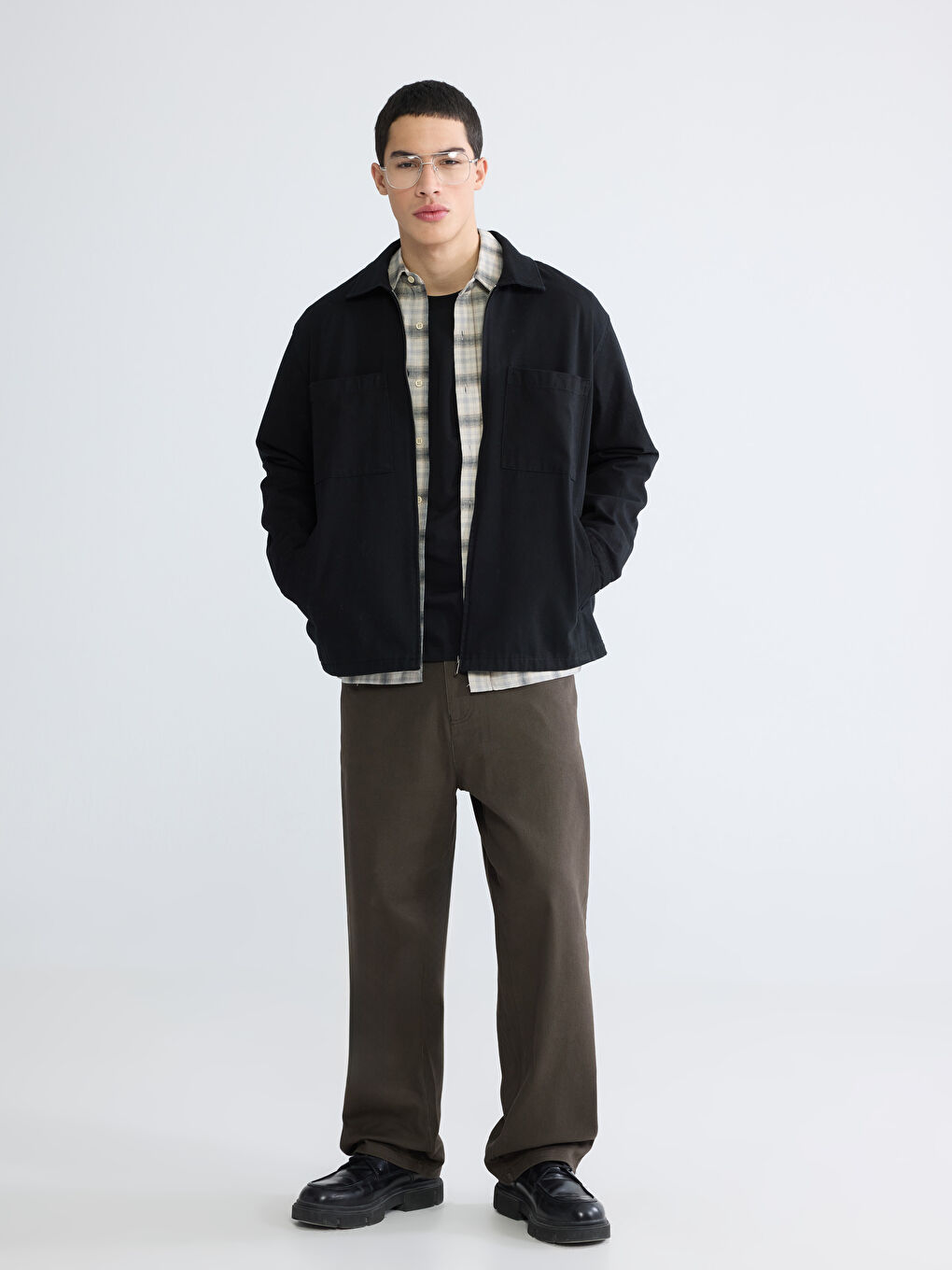 Siyah Loose Fit Erkek Gabardin Gömlek Ceket-1