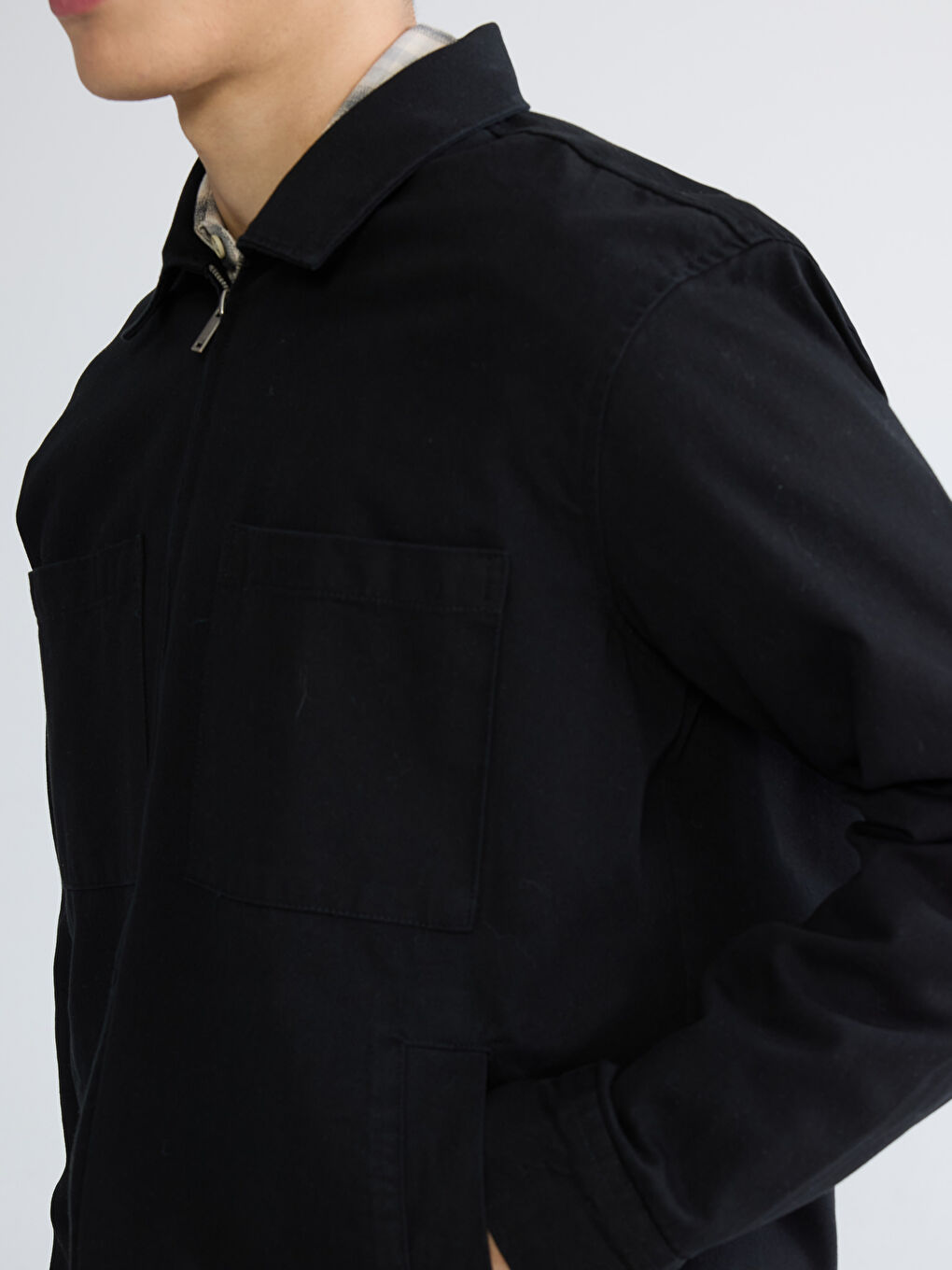 Siyah Loose Fit Erkek Gabardin Gömlek Ceket-2