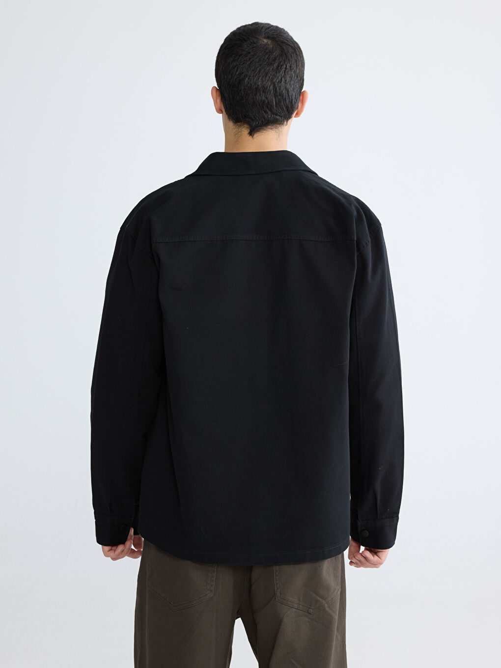 Siyah Loose Fit Erkek Gabardin Gömlek Ceket-4