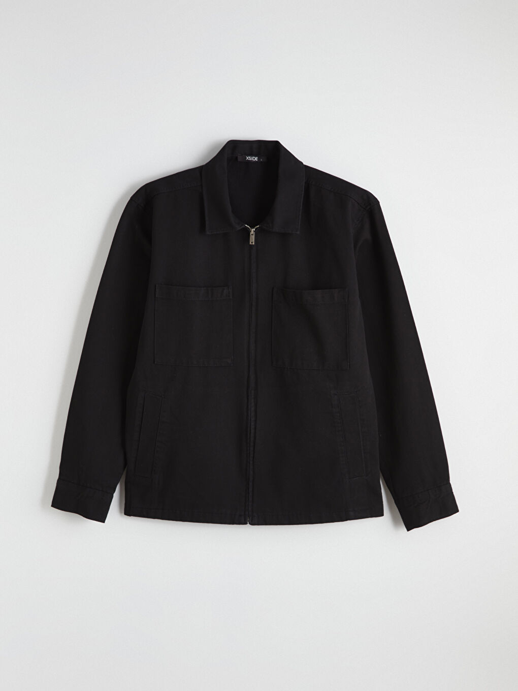 Siyah Loose Fit Erkek Gabardin Gömlek Ceket-5