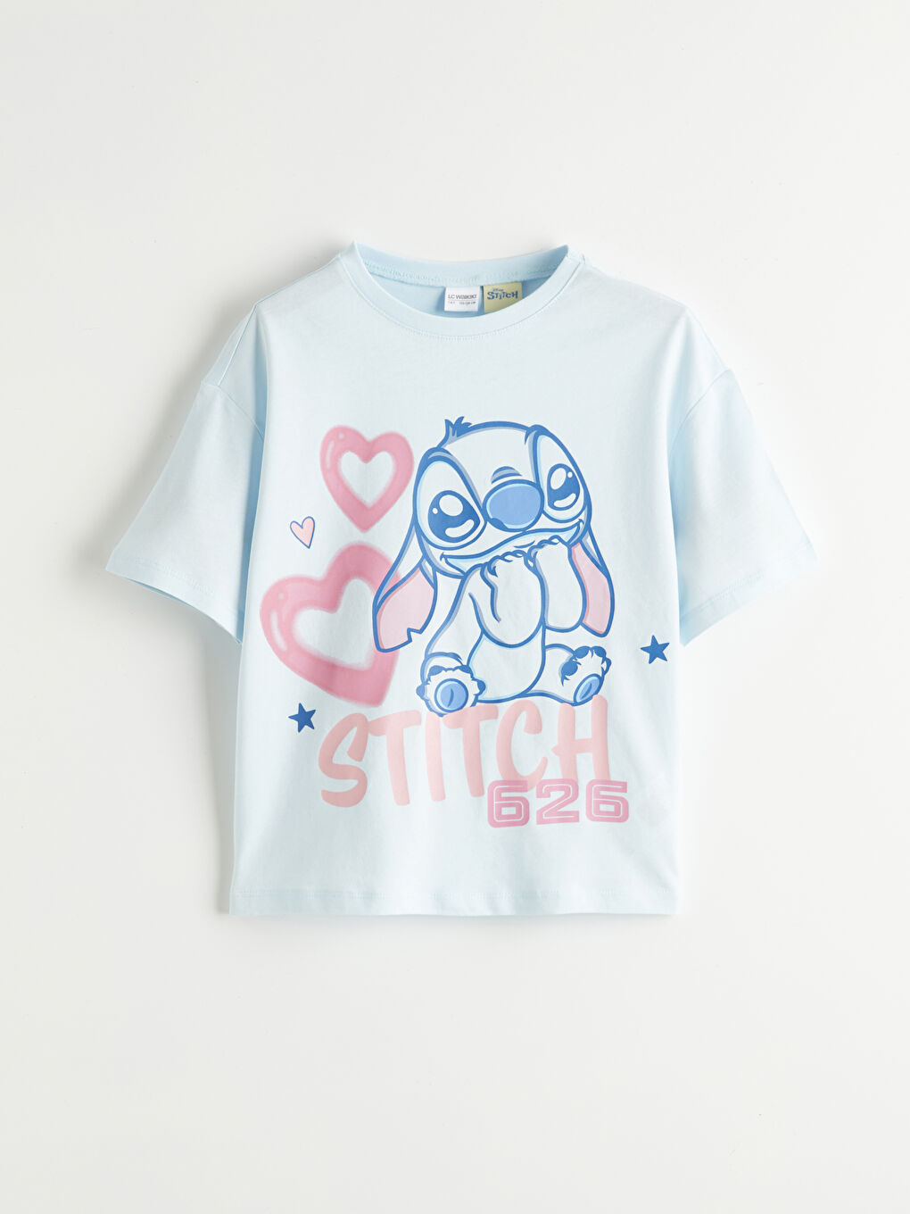Mavi Kız Çocuk Stitch Baskılı Şortlu Pijama Takımı-1