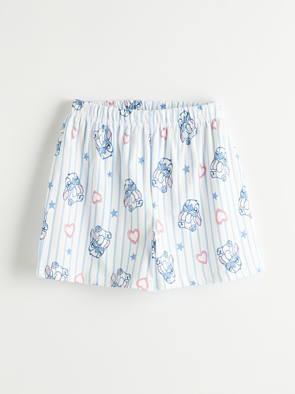 Mavi Kız Çocuk Stitch Baskılı Şortlu Pijama Takımı-4