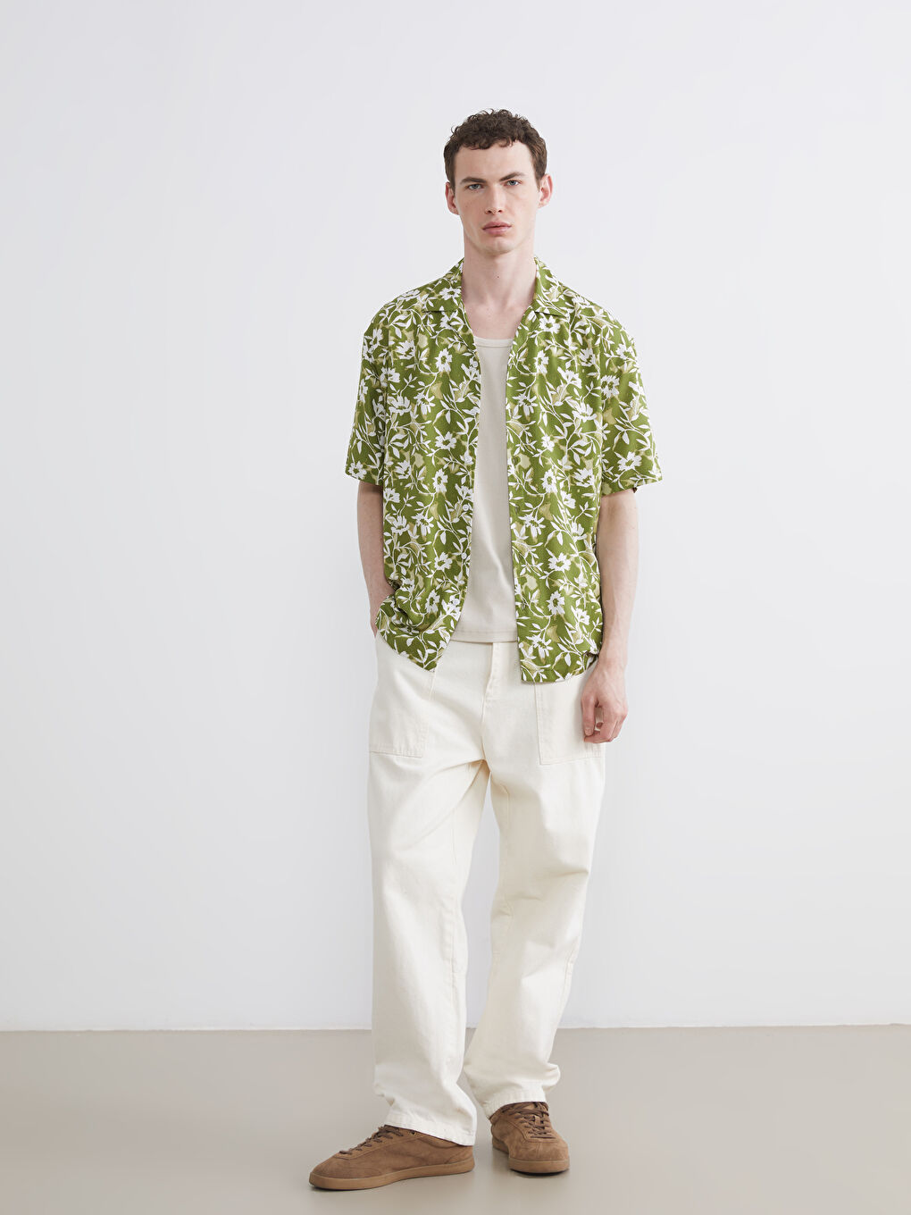 Široka košulja sa uzorkom od viskoze za muškarce-1