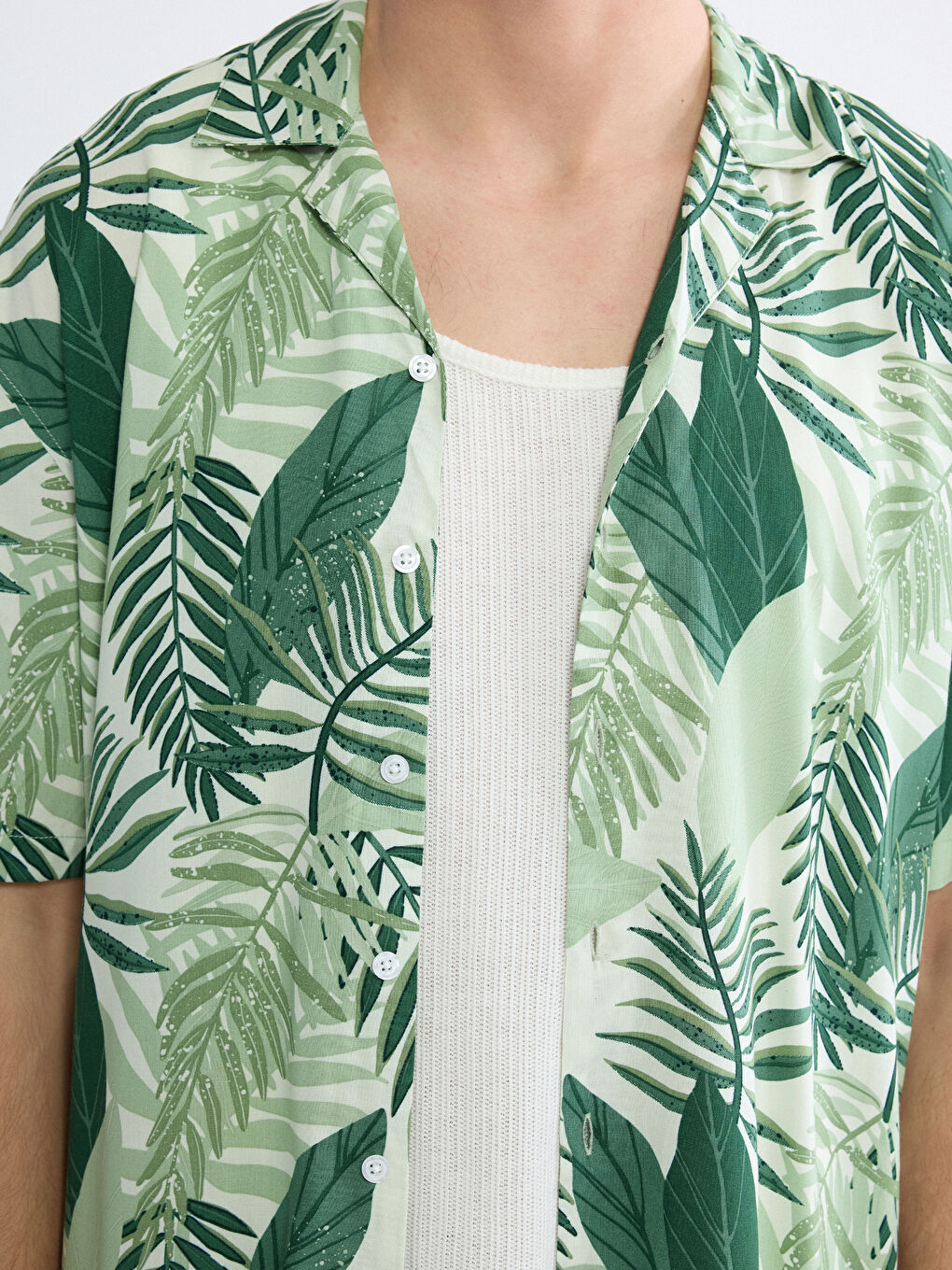 Loose Fit Camp Collar Patterned Viscose Men's Shirt-2