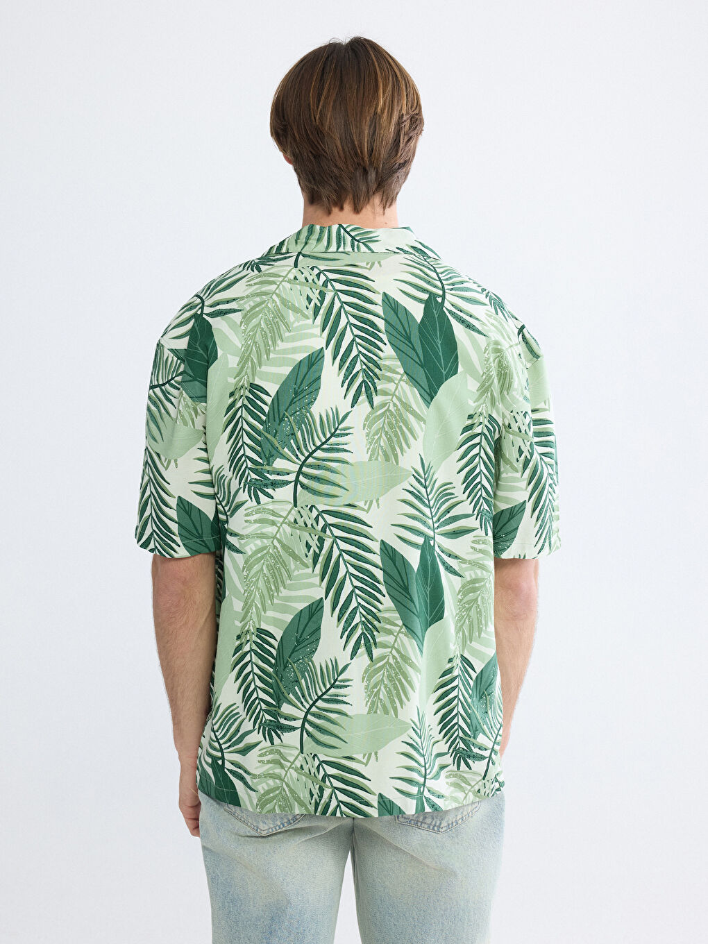 Loose Fit Camp Collar Patterned Viscose Men's Shirt-3