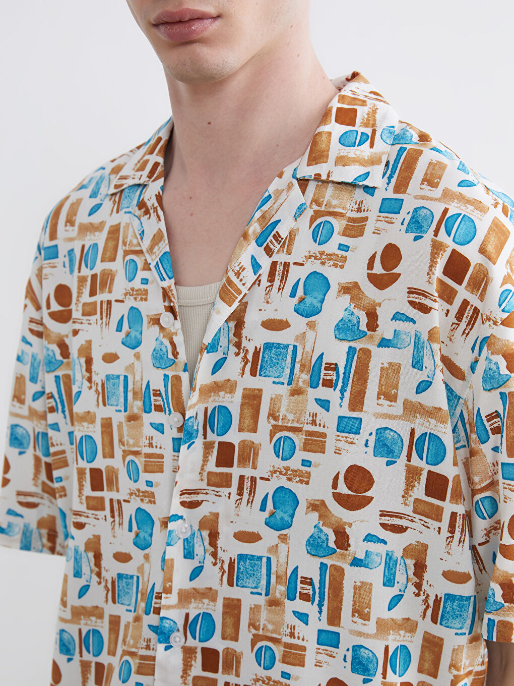 Loose Fit Camp Collar Patterned Viscose Men's Shirt-2