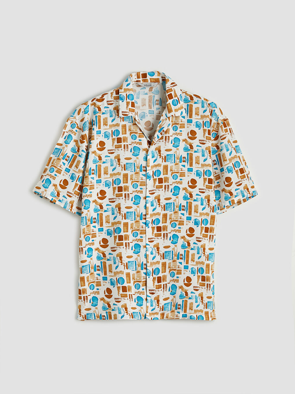 Loose Fit Camp Collar Patterned Viscose Men's Shirt-4