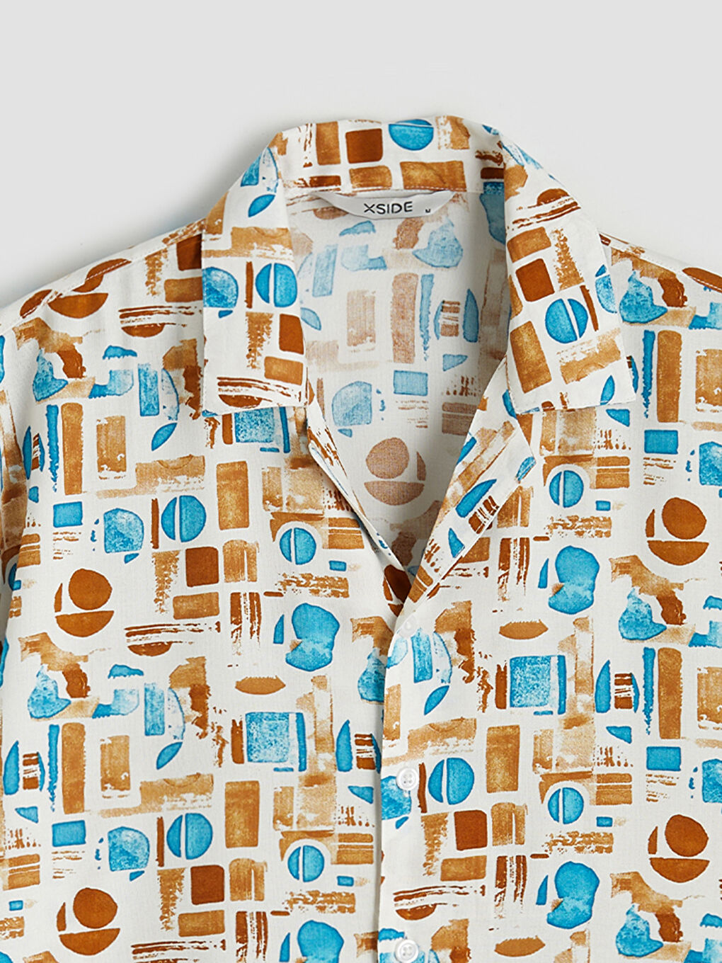 Loose Fit Camp Collar Patterned Viscose Men's Shirt-5