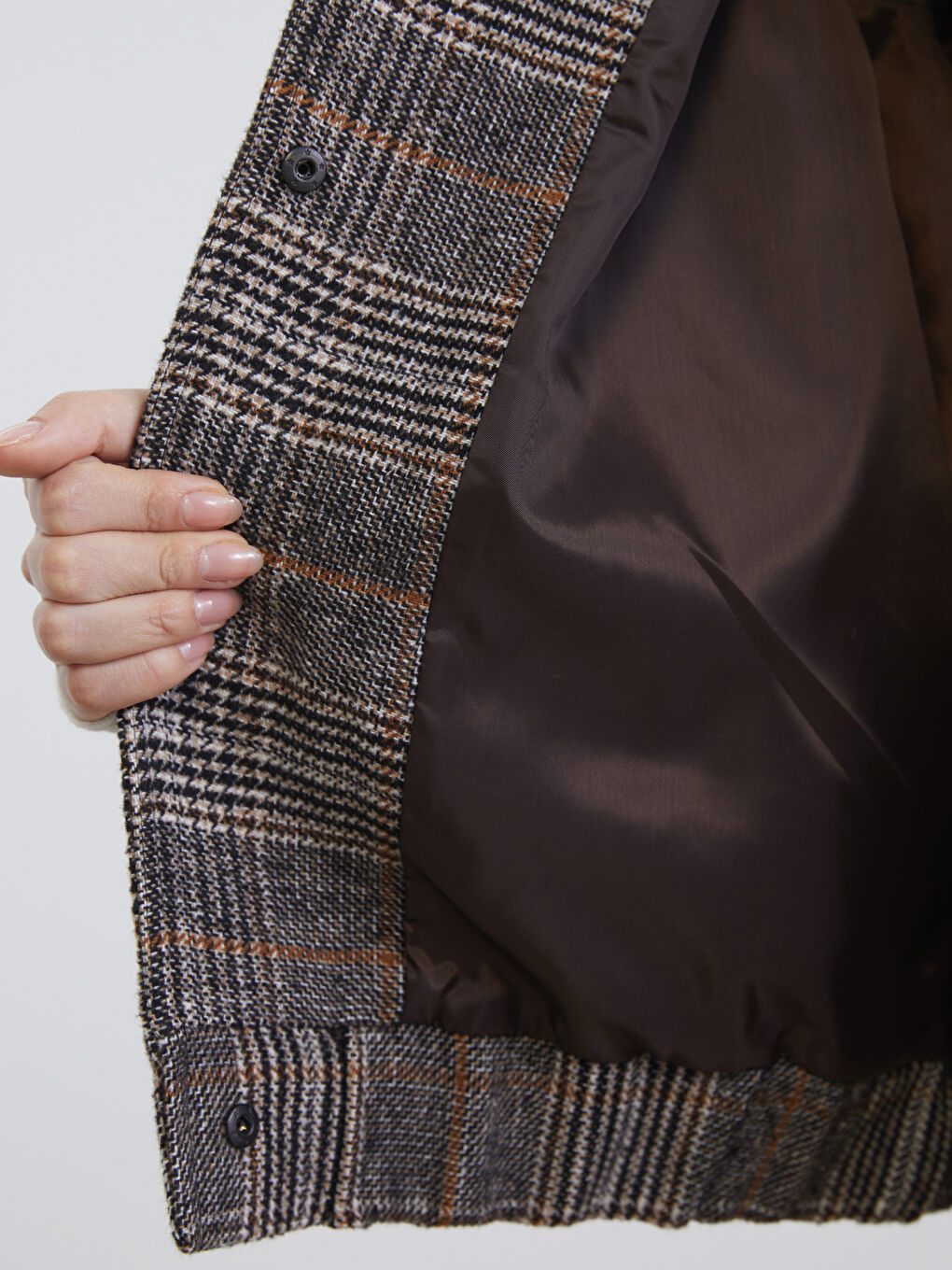 ياقة قميص كاروهات جواكت نساء صوف-2