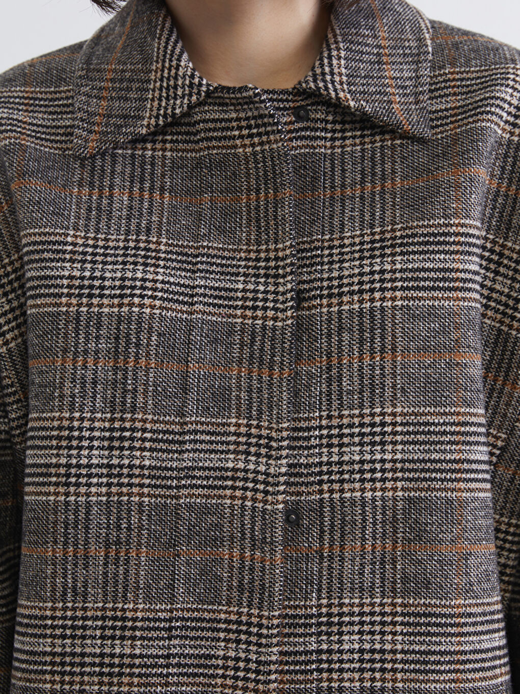 ياقة قميص كاروهات جواكت نساء صوف-3