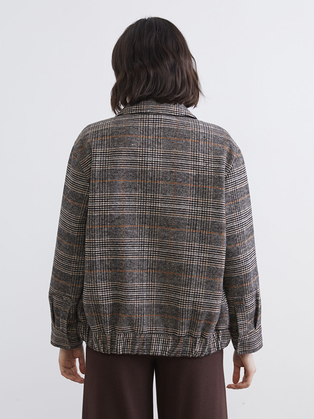 ياقة قميص كاروهات جواكت نساء صوف-4