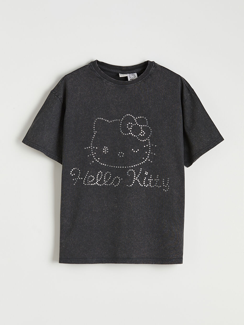 hello kitty принтті қыздарға арналған тастармен безендірілген футболка