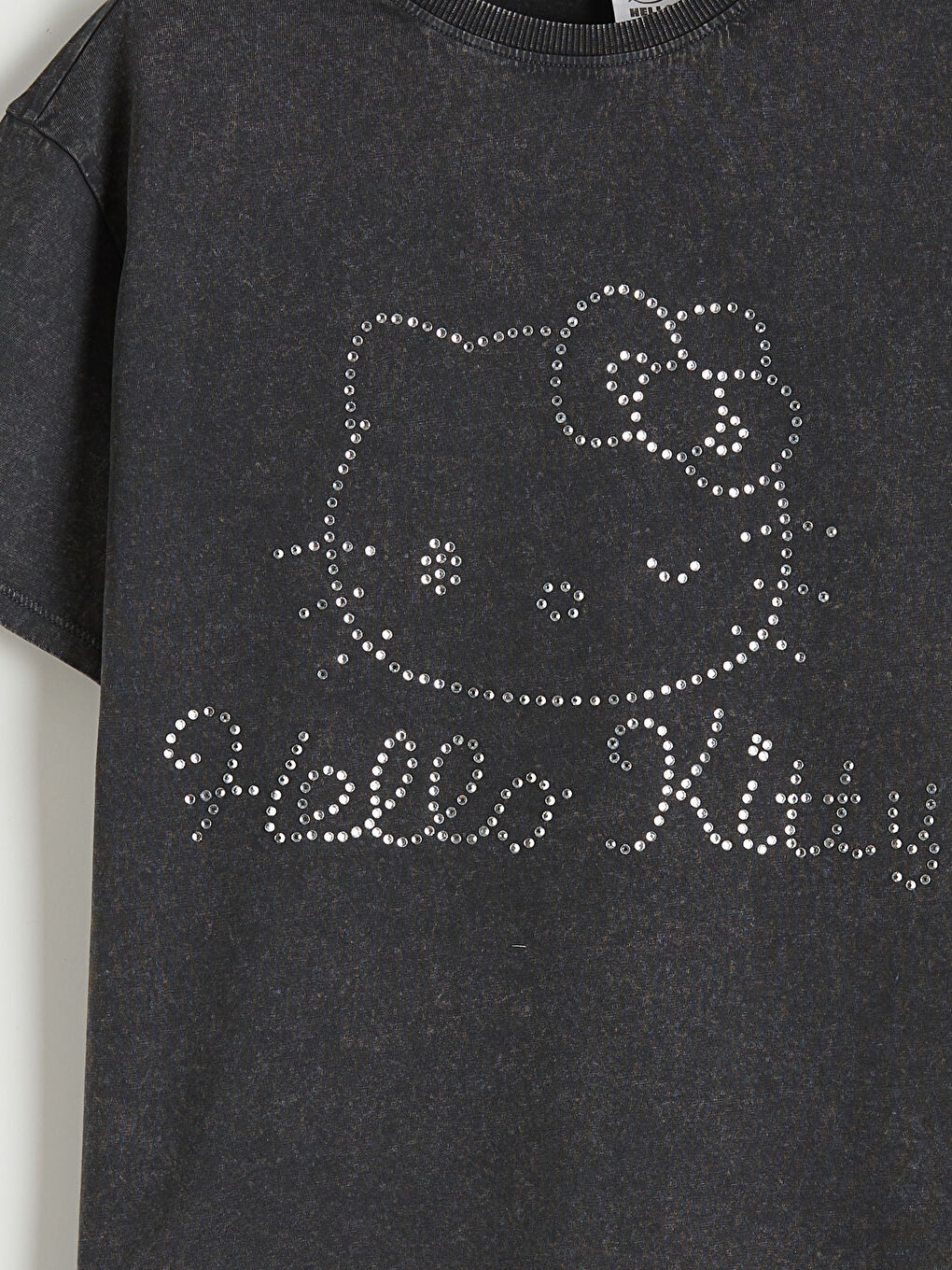 hello kitty принтті қыздарға арналған тастармен безендірілген футболка-2