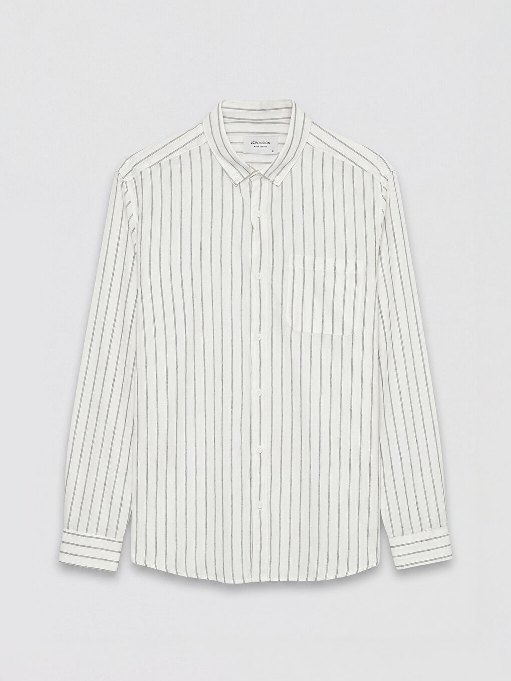 Haki Regular Fit Çizgili Keten Karışımlı Erkek Gömlek