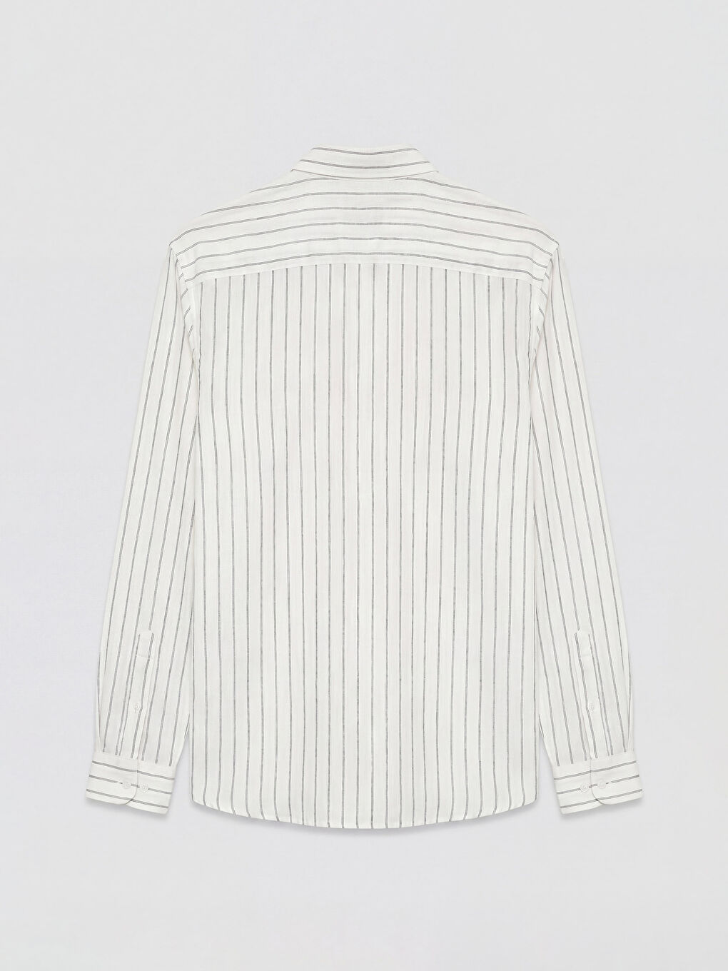 Haki Regular Fit Çizgili Keten Karışımlı Erkek Gömlek-1