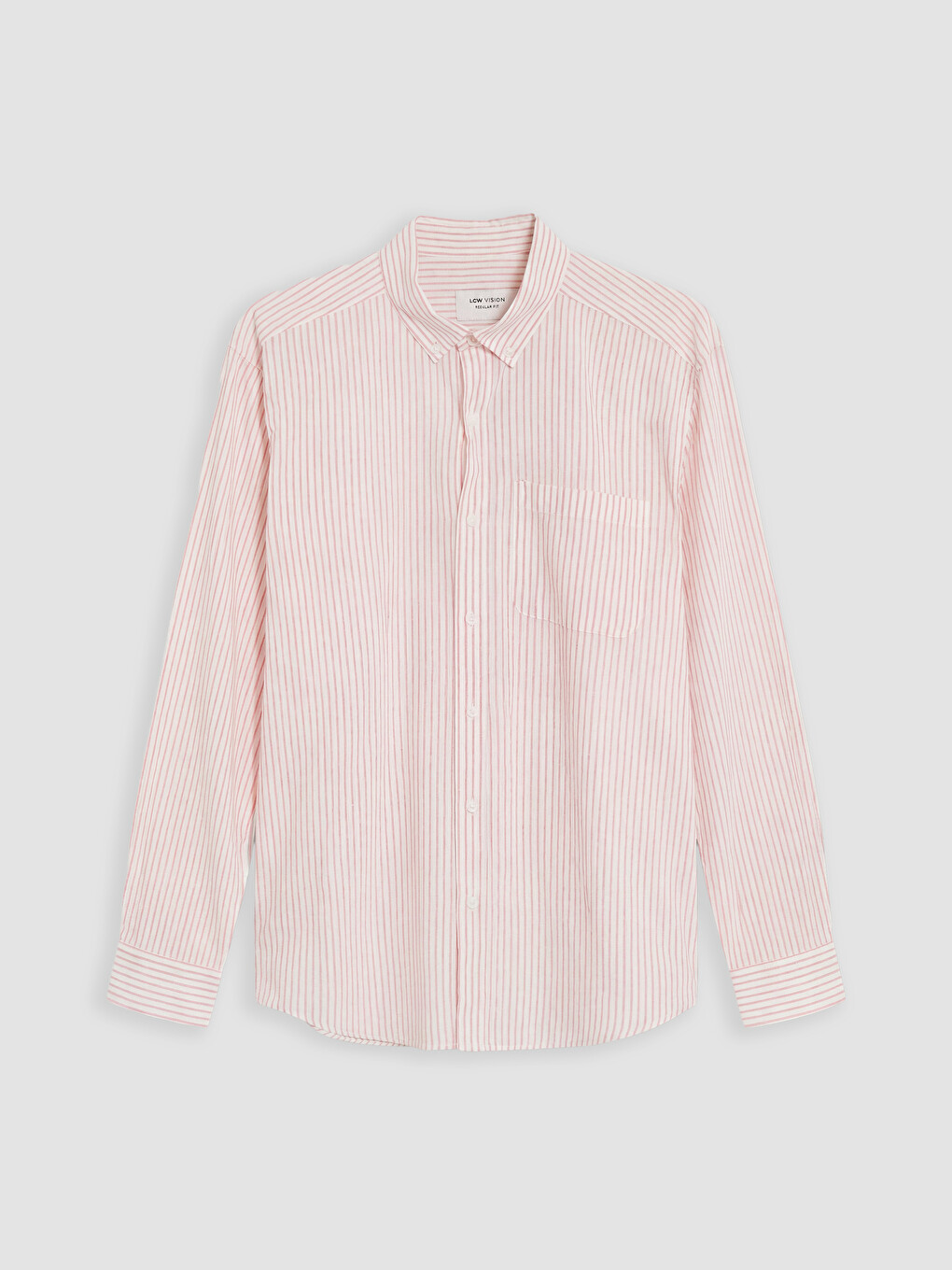 Pembe Regular Fit Çizgili Keten Karışımlı Erkek Gömlek