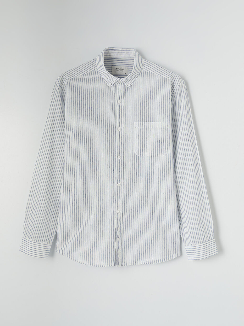 Mavi Regular Fit Çizgili Keten Karışımlı Erkek Gömlek