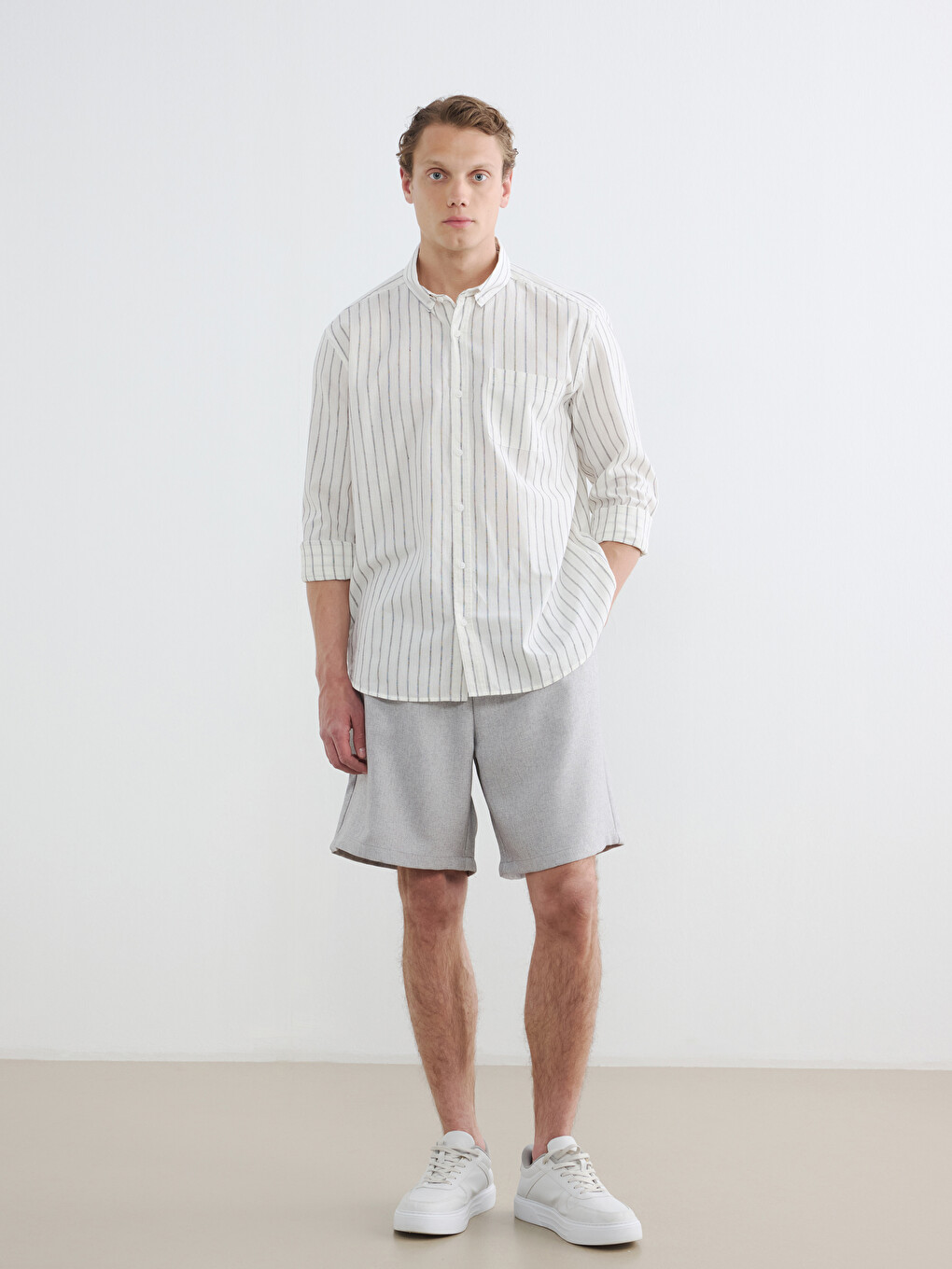 Regular Fit Striped Linen Blend Men's Shirt-1