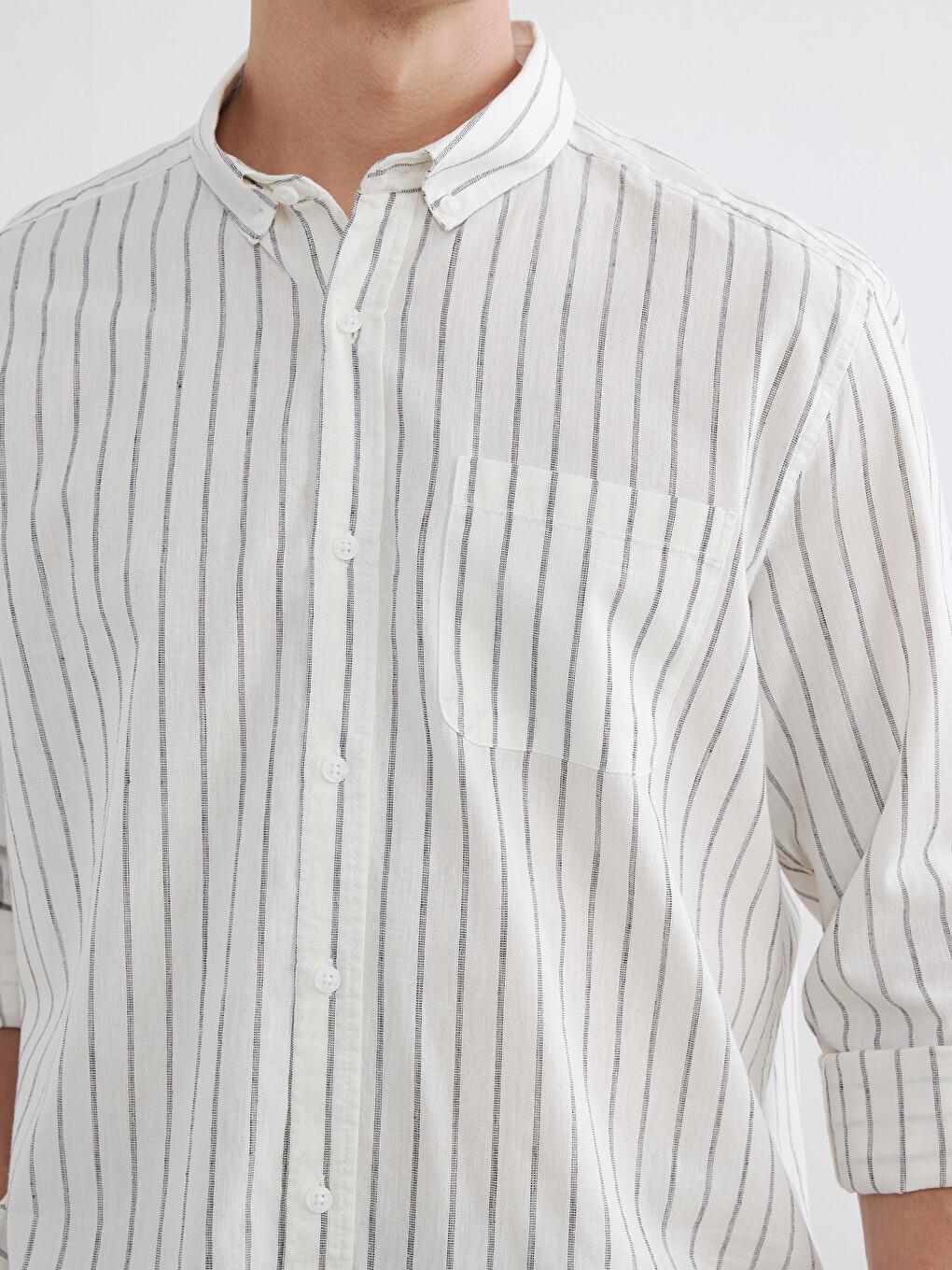 Regular Fit Striped Linen Blend Men's Shirt-2
