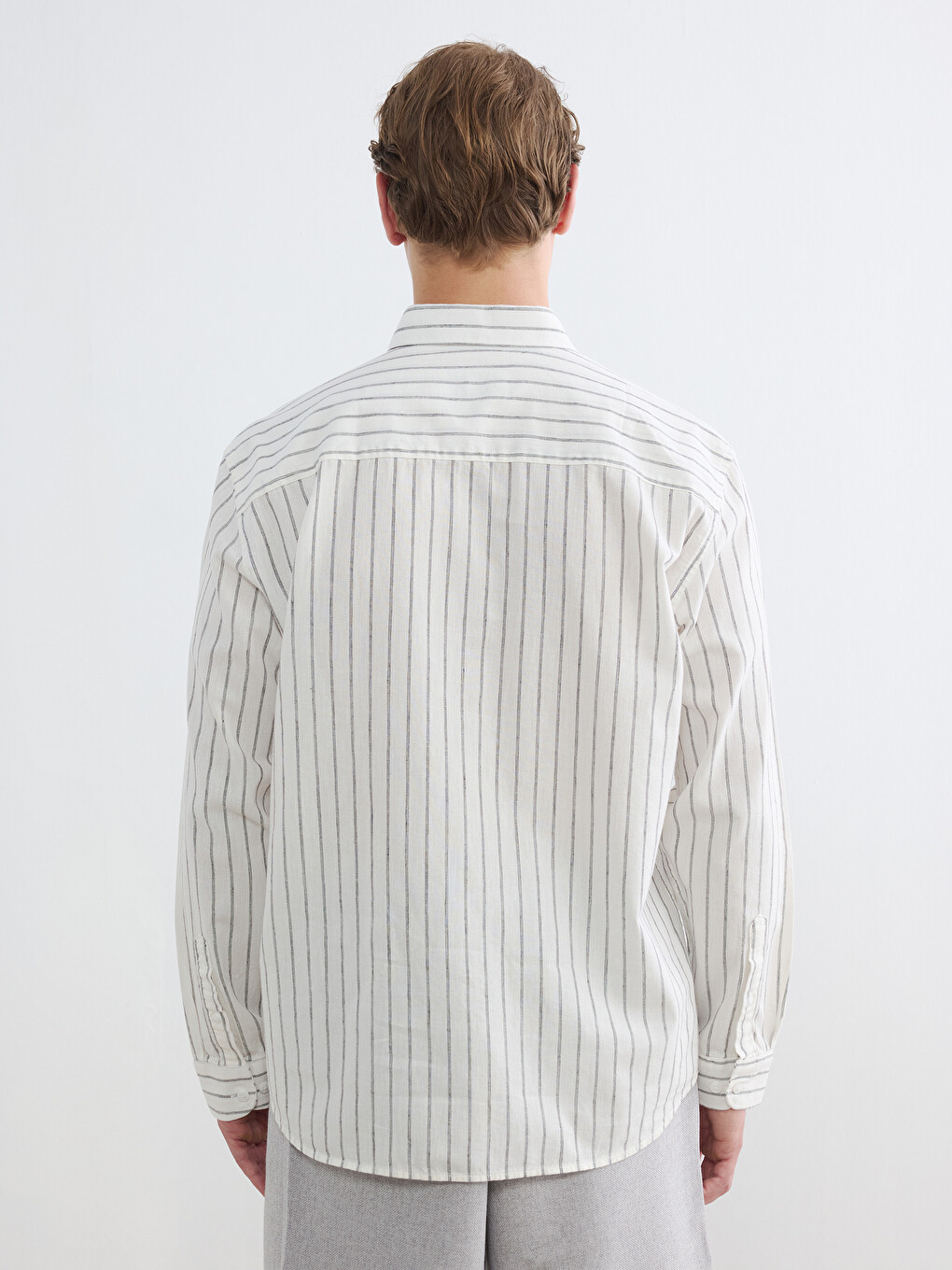 Regular Fit Striped Linen Blend Men's Shirt-3