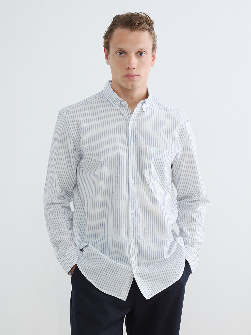 Regular Fit Striped Linen Blend Men's Shirt