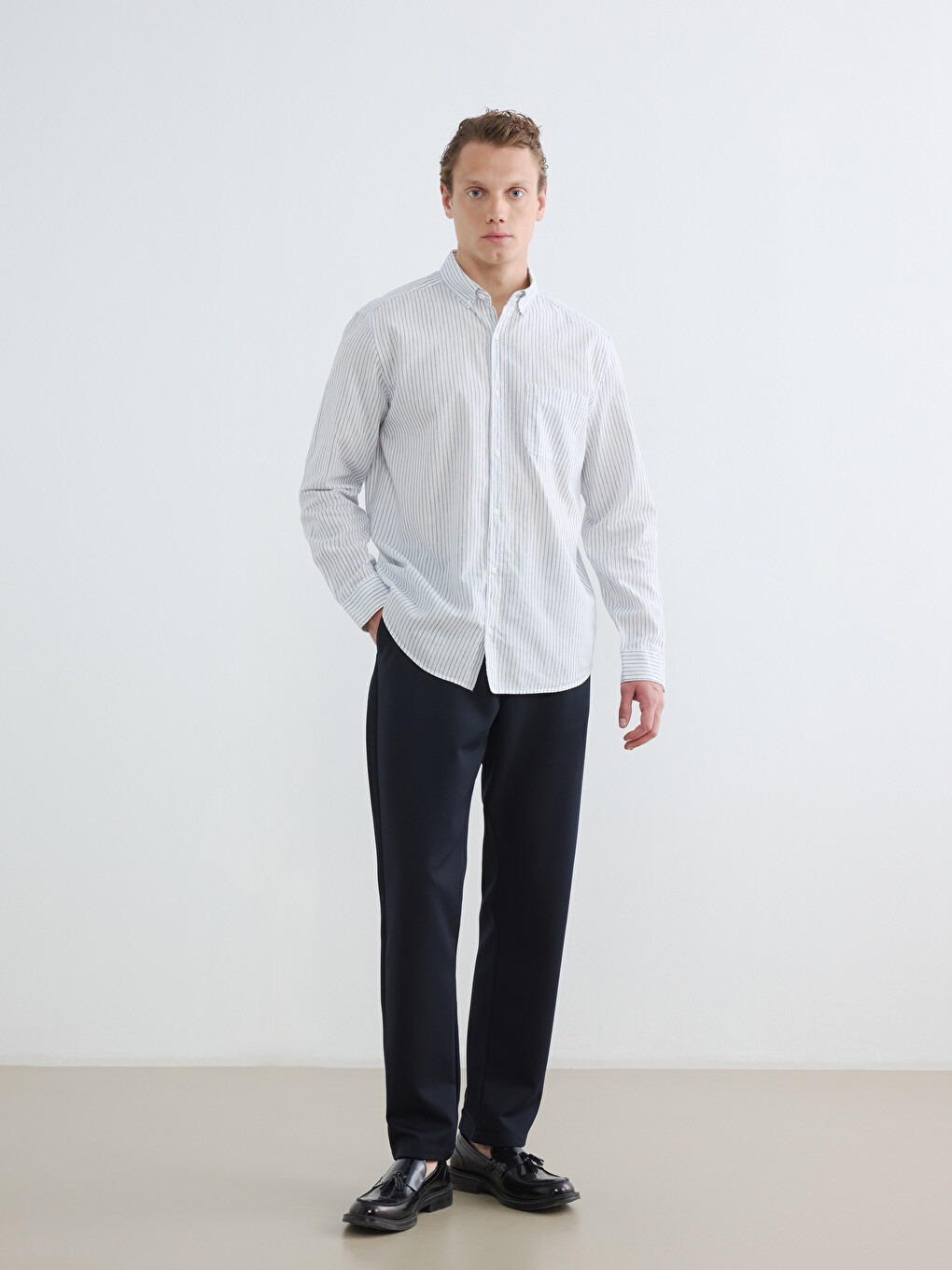 Regular Fit Striped Linen Blend Men's Shirt-1
