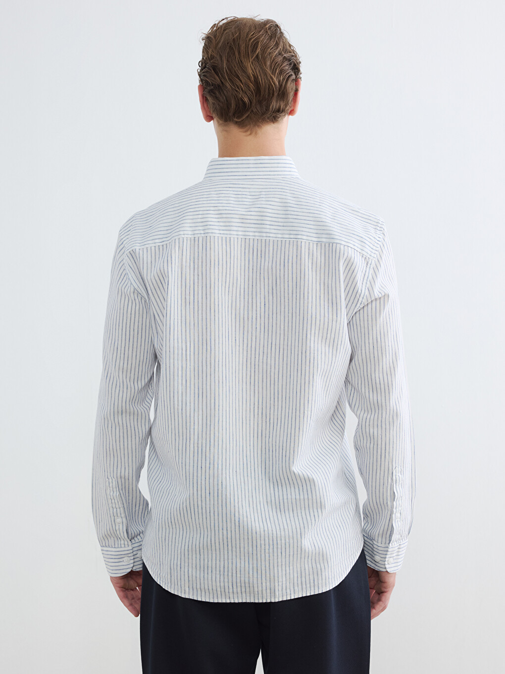 Regular Fit Striped Linen Blend Men's Shirt-3