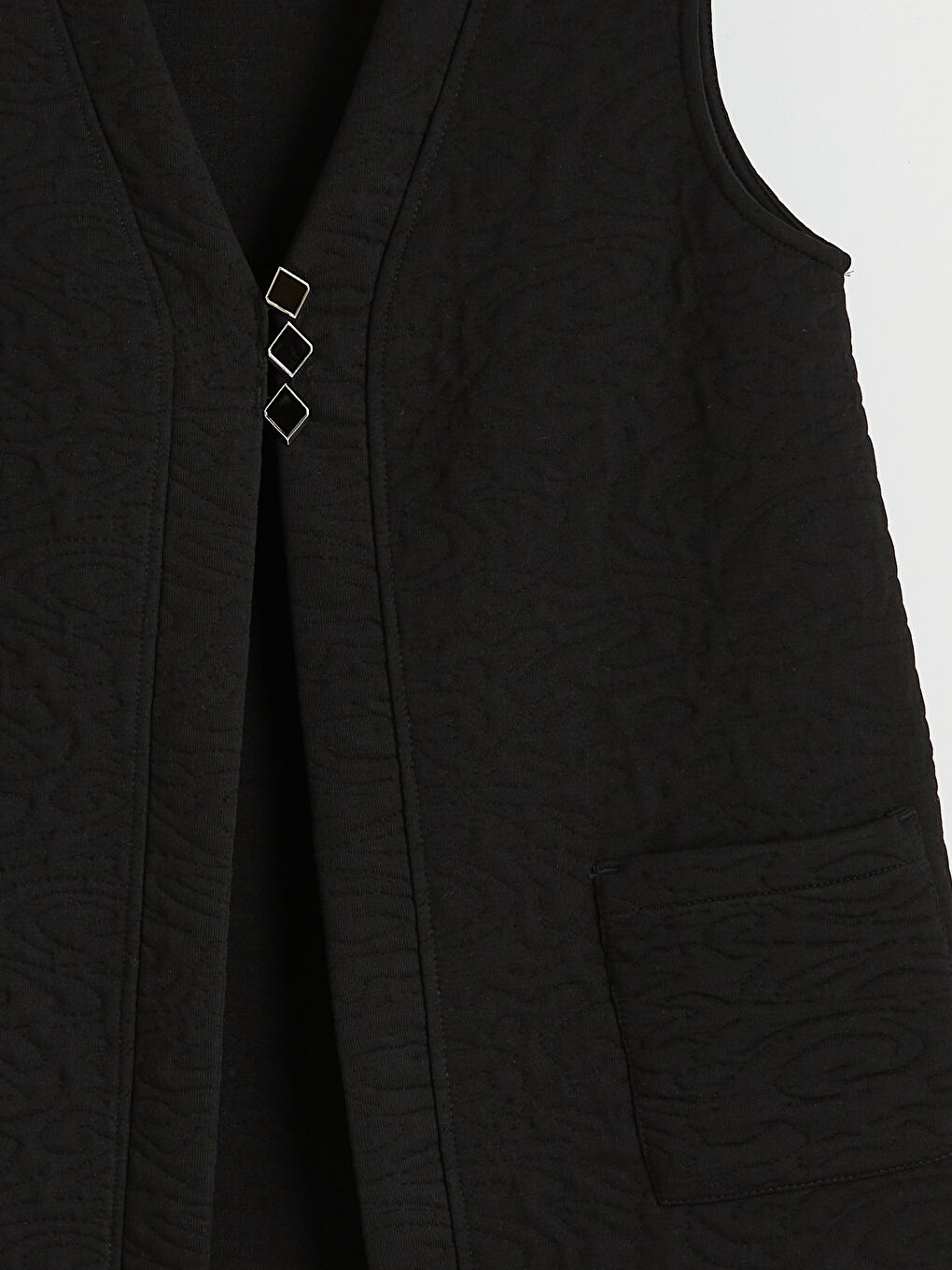 Siyah V Yaka Kendinden Desenli Kadın Yelek-1