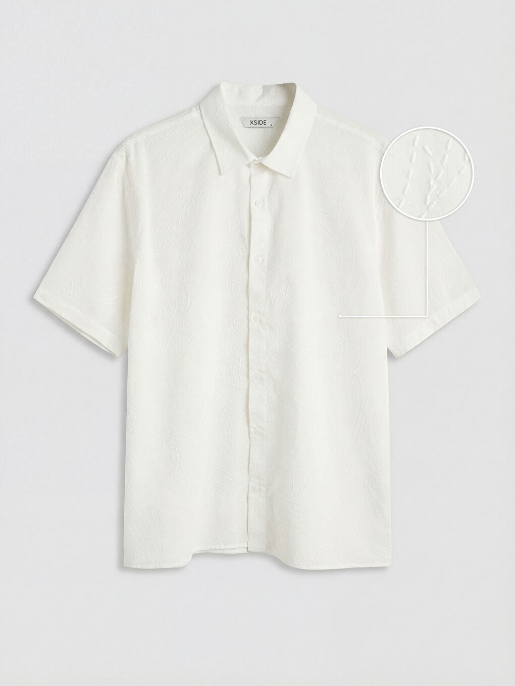 Beyaz Rahat Kalıp Kısa Kollu Dokulu Erkek Gömlek