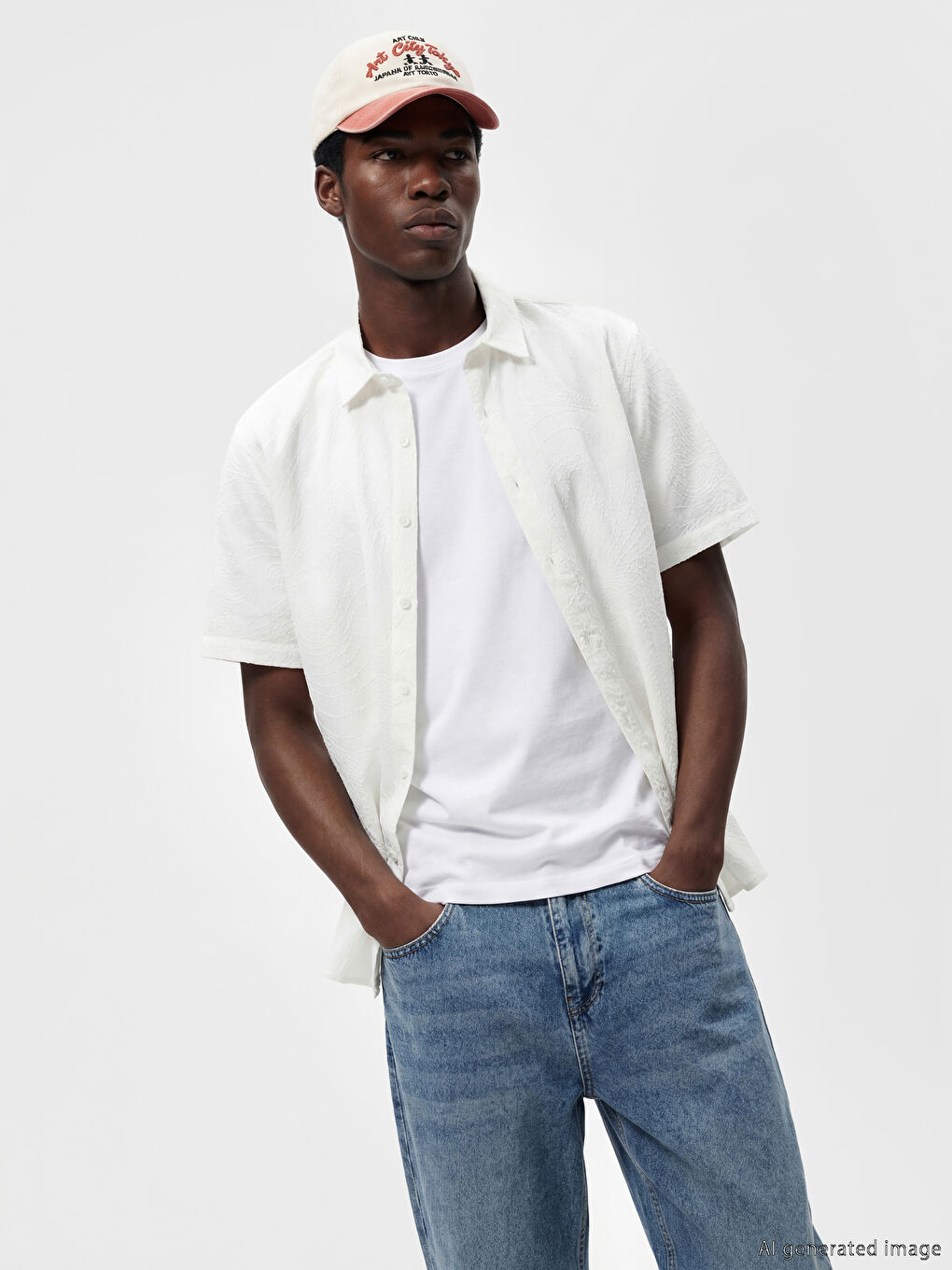 Beyaz Rahat Kalıp Dokulu Erkek Gömlek