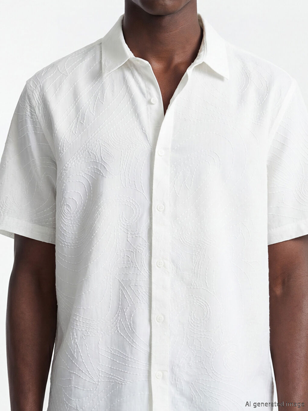 Beyaz Rahat Kalıp Dokulu Erkek Gömlek-2