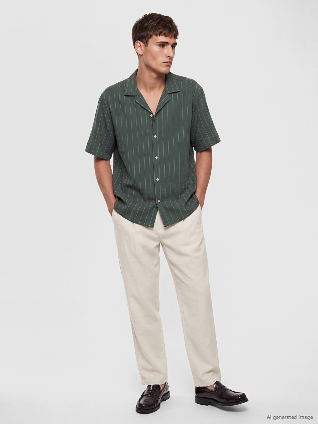 Regular Fit Camp Collar Striped Men's Shirt-1