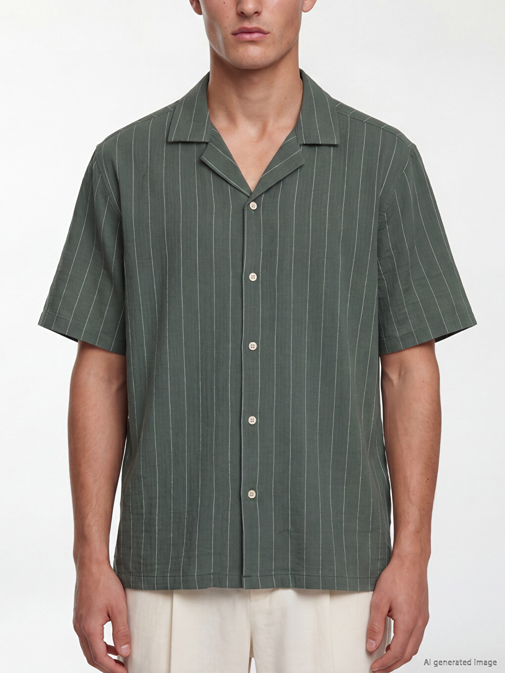 Regular Fit Camp Collar Striped Men's Shirt-2