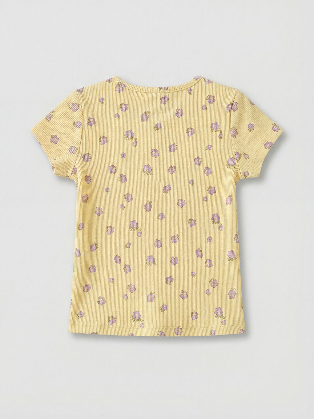 Тениска с кръгло деколте с флорален десен от оребрена материя за момичета-2