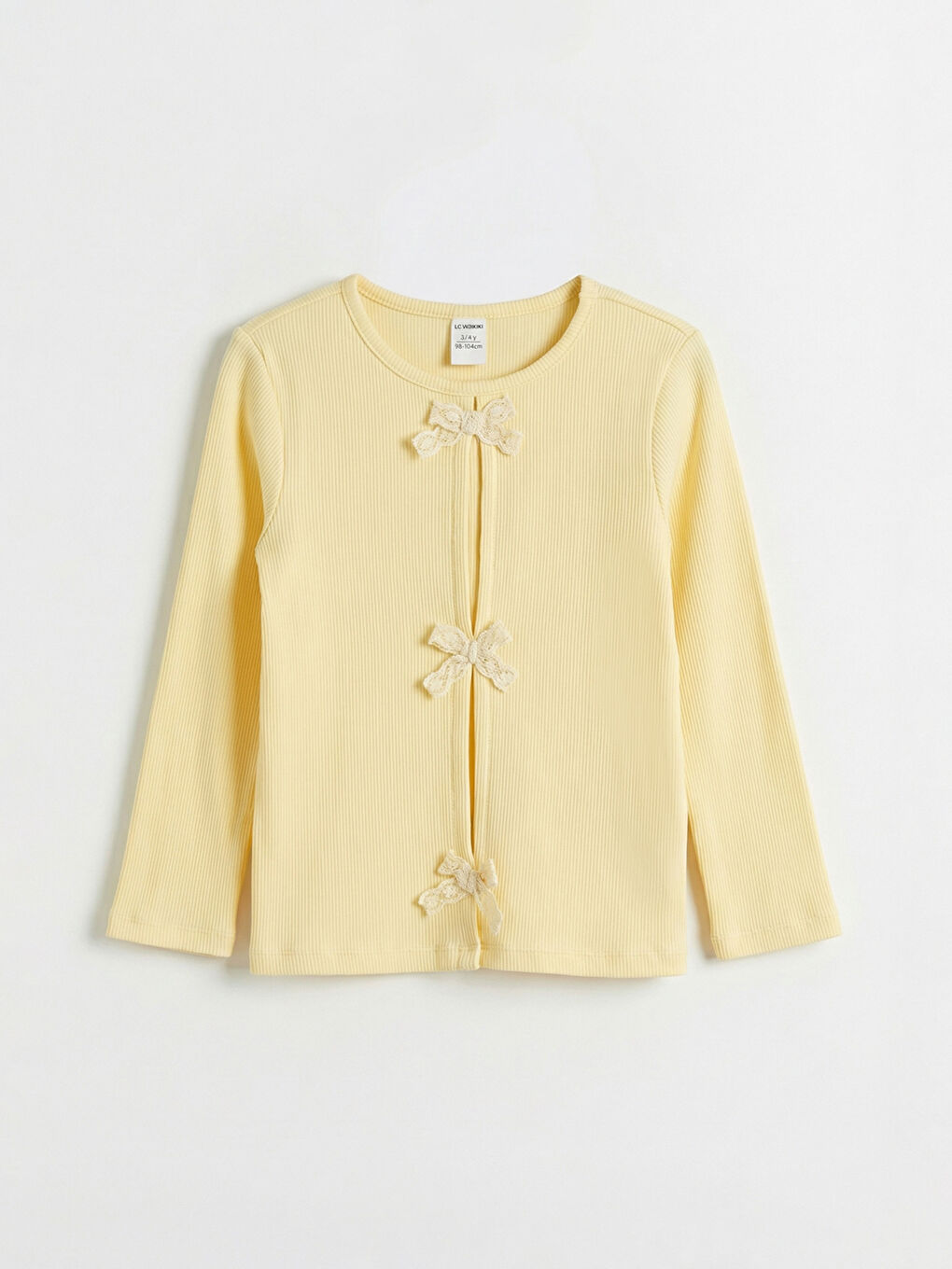 Sarı Bisiklet Yaka Fiyonk Detaylı Kız Çocuk Tişört