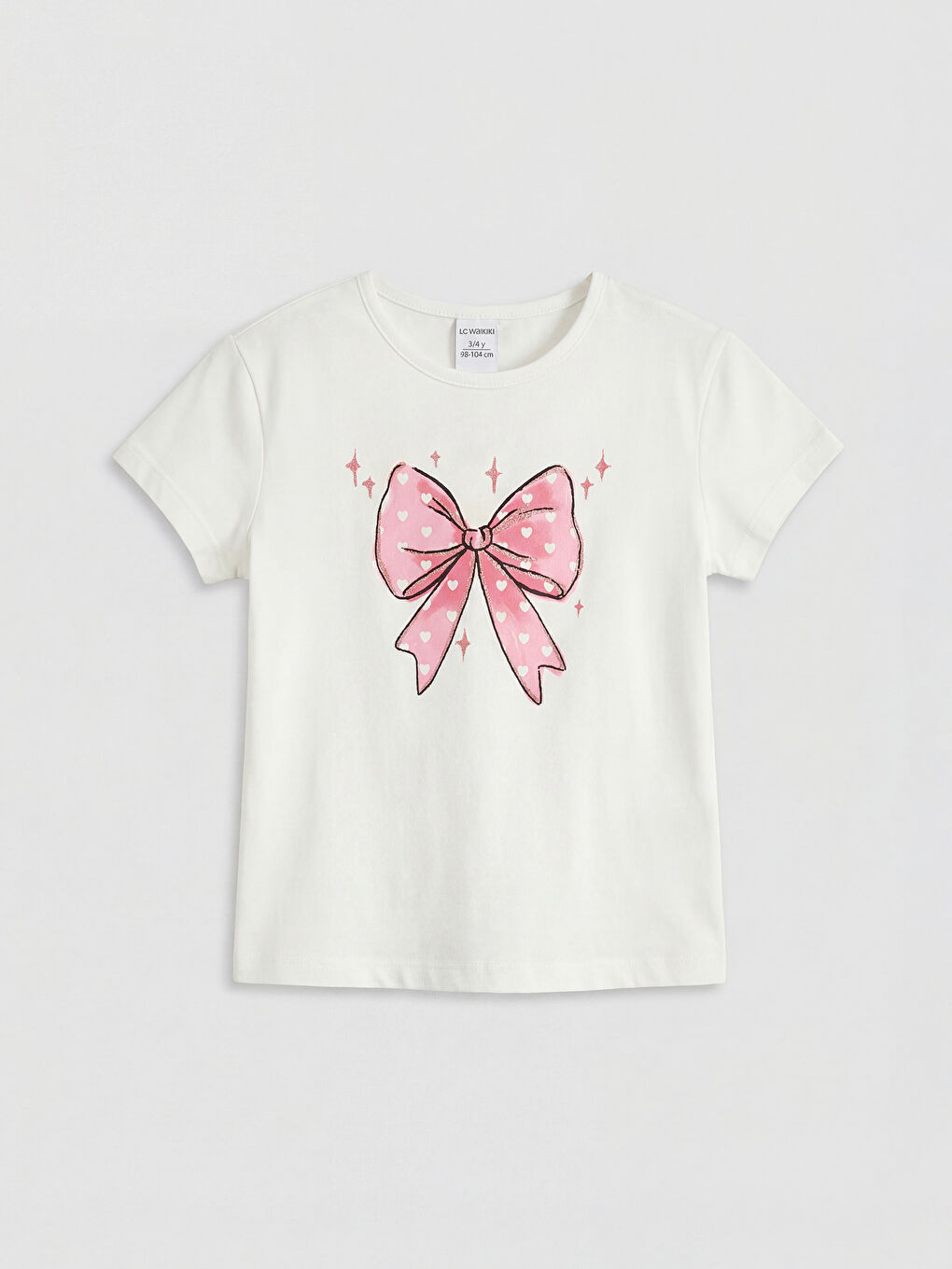 Ekru Bisiklet Yaka Baskılı Kız Çocuk Tişört