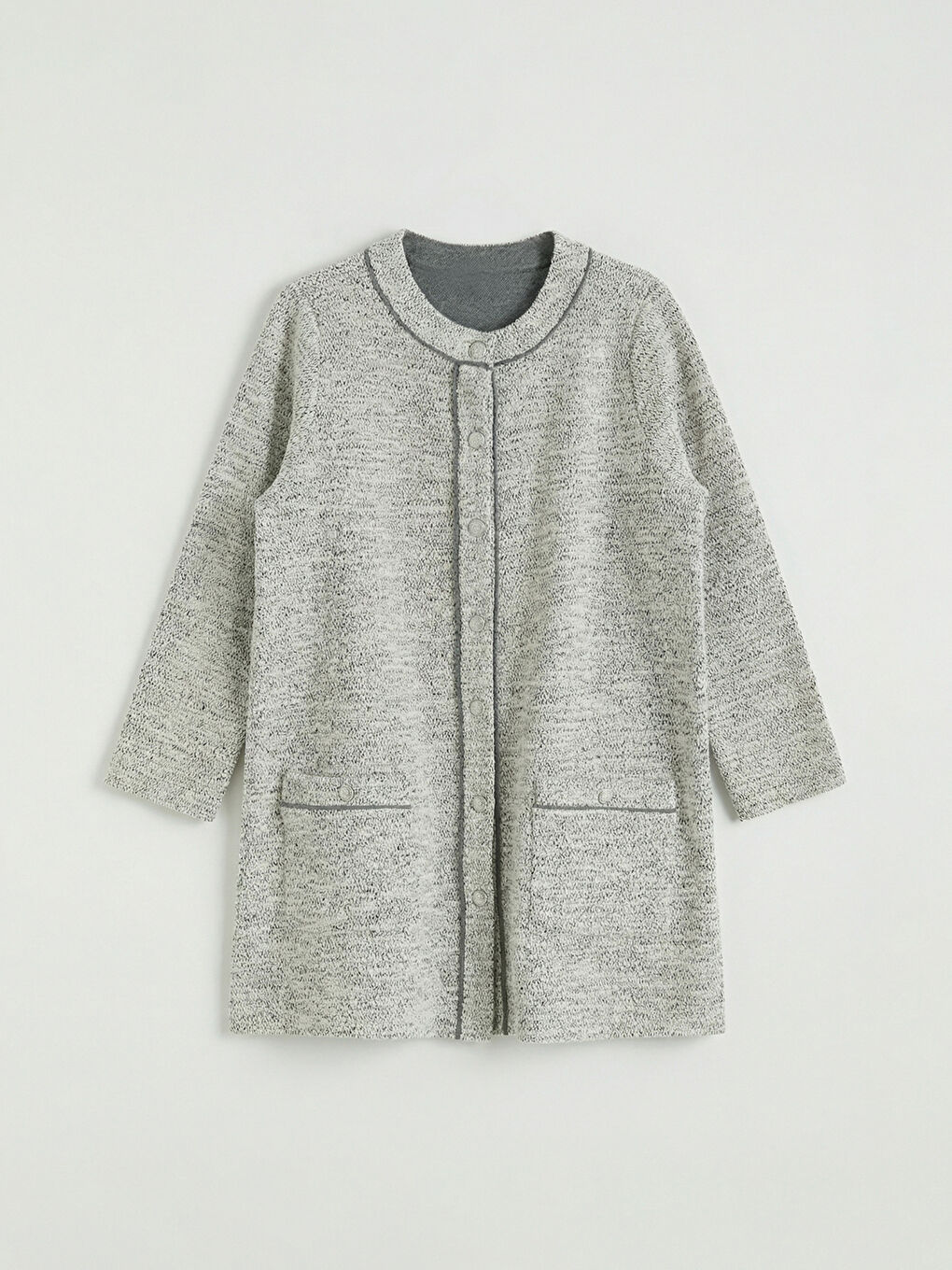 Gri Bisiklet Yaka Desenli Kadın Hırka-4