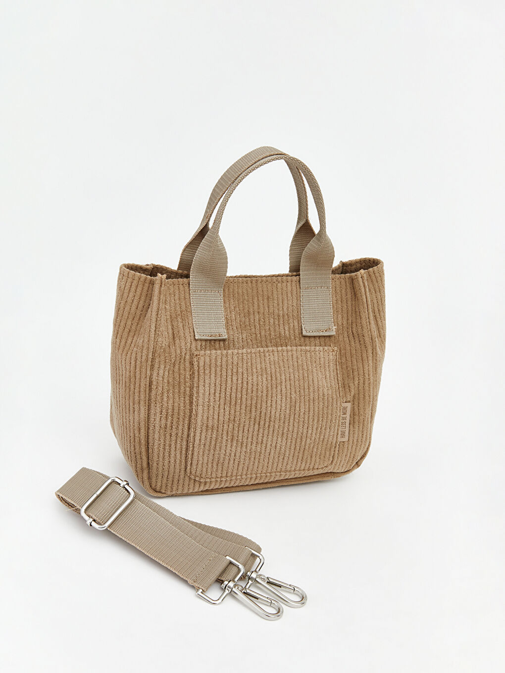 Kahverengi Fitilli Kadife Kumaş Çıkarılabilir Askılı  Kız Çocuk El Çantası-1