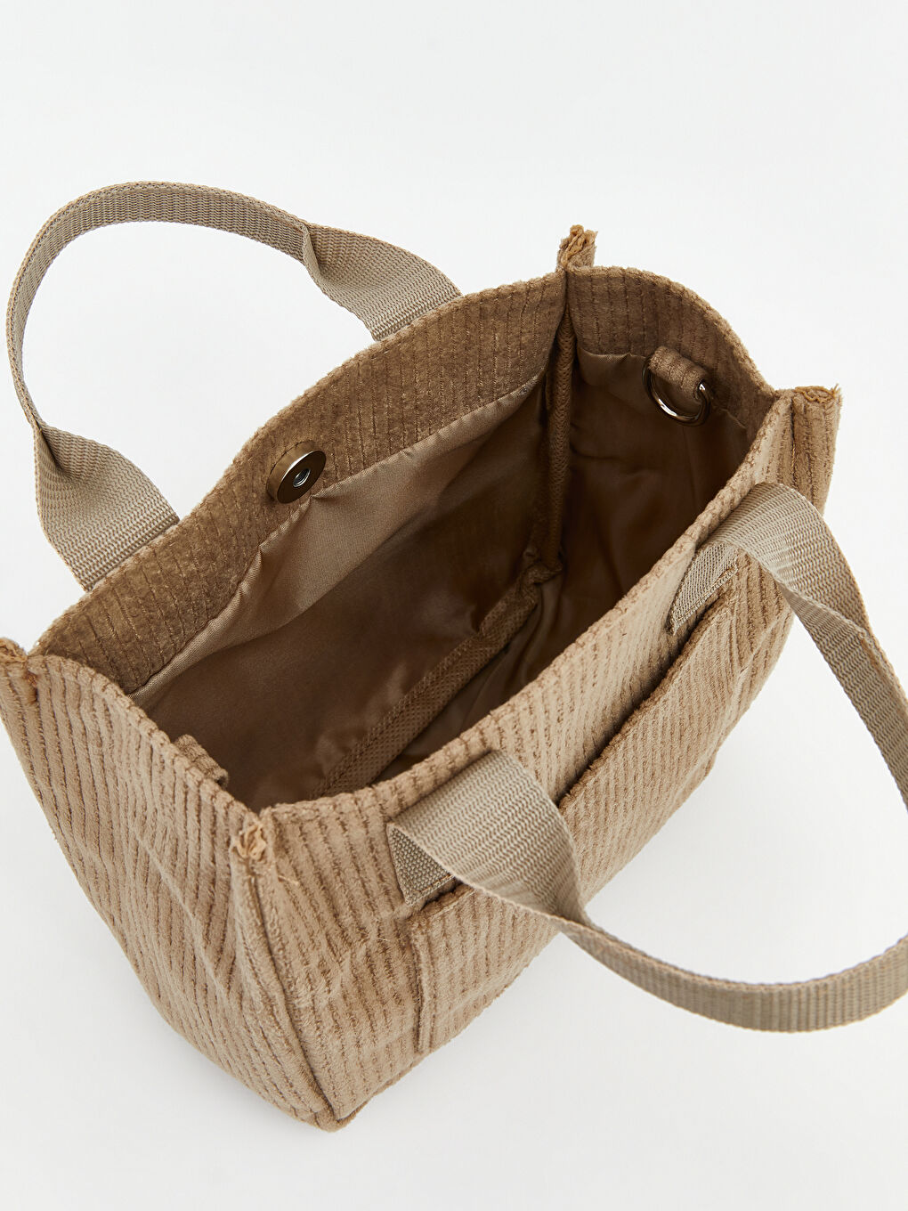 Kahverengi Fitilli Kadife Kumaş Çıkarılabilir Askılı  Kız Çocuk El Çantası-2