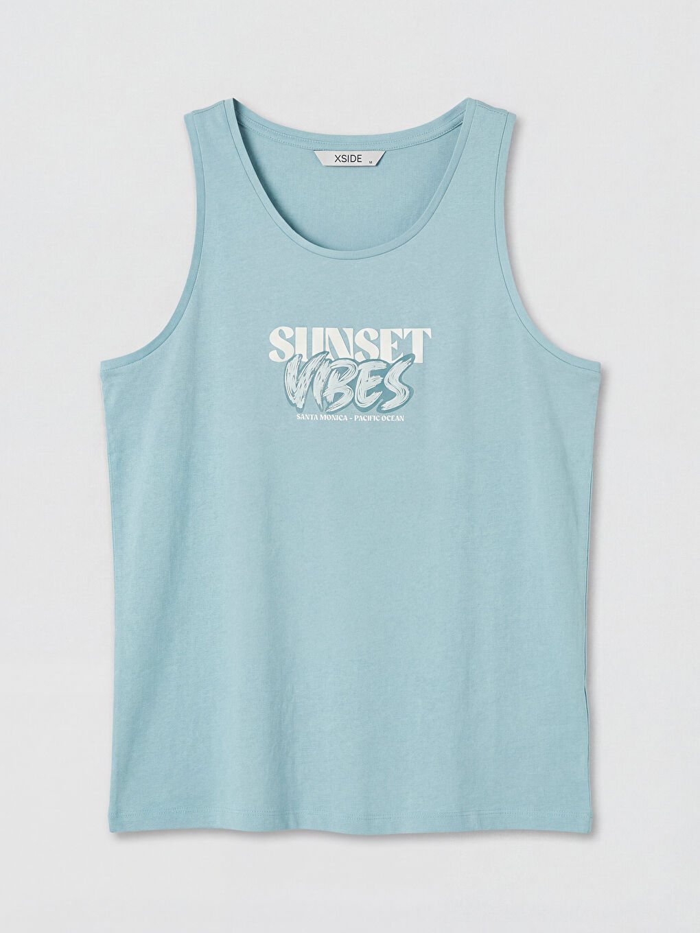 Mavi Bisiklet Yaka Baskılı Erkek Kolsuz Tişört-4