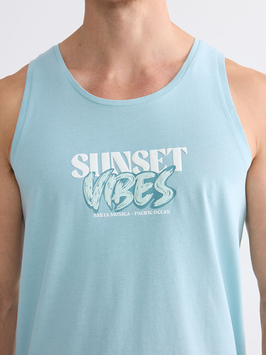 Mavi Bisiklet Yaka Baskılı Erkek Kolsuz Tişört-2