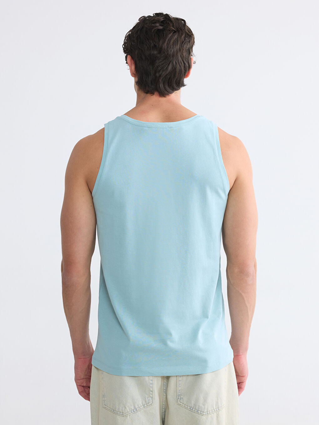 Mavi Bisiklet Yaka Baskılı Erkek Kolsuz Tişört-3