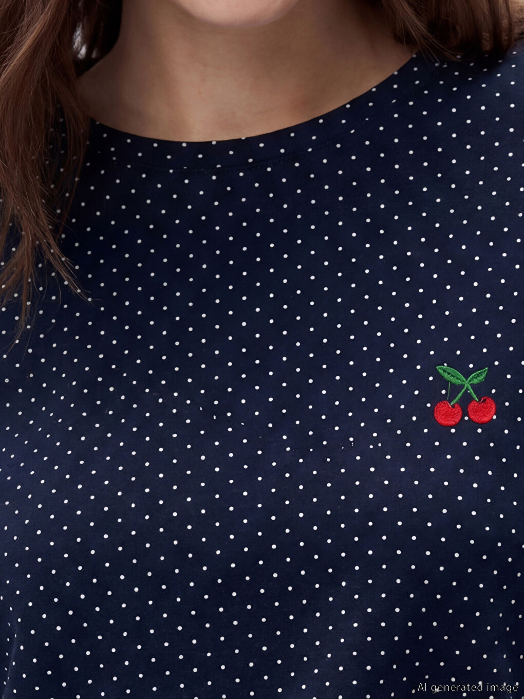 Lacivert Bisiklet Yaka Puantiyeli Kadın Pijama Takım-2