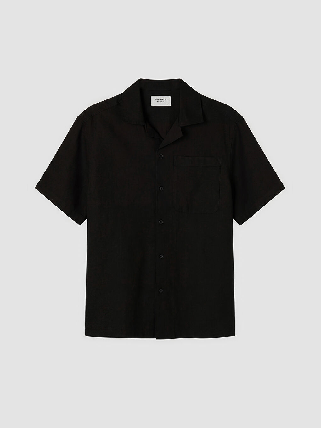 Siyah Regular Fit Resort Yaka Erkek Gömlek-1