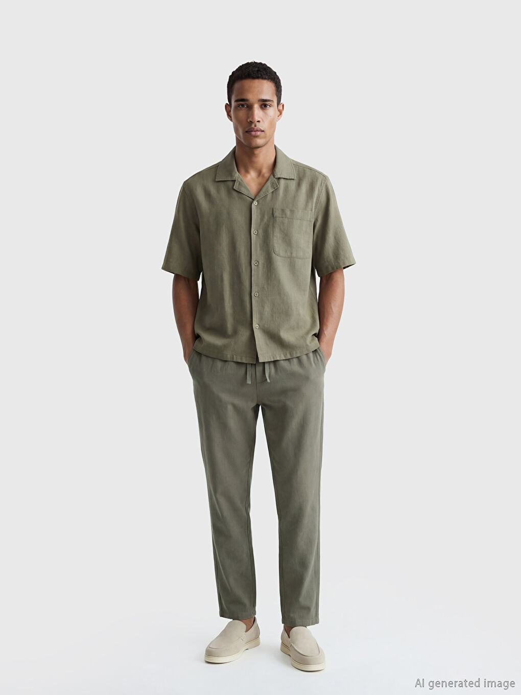 Yeşil Regular Fit Resort Yaka Erkek Gömlek-1