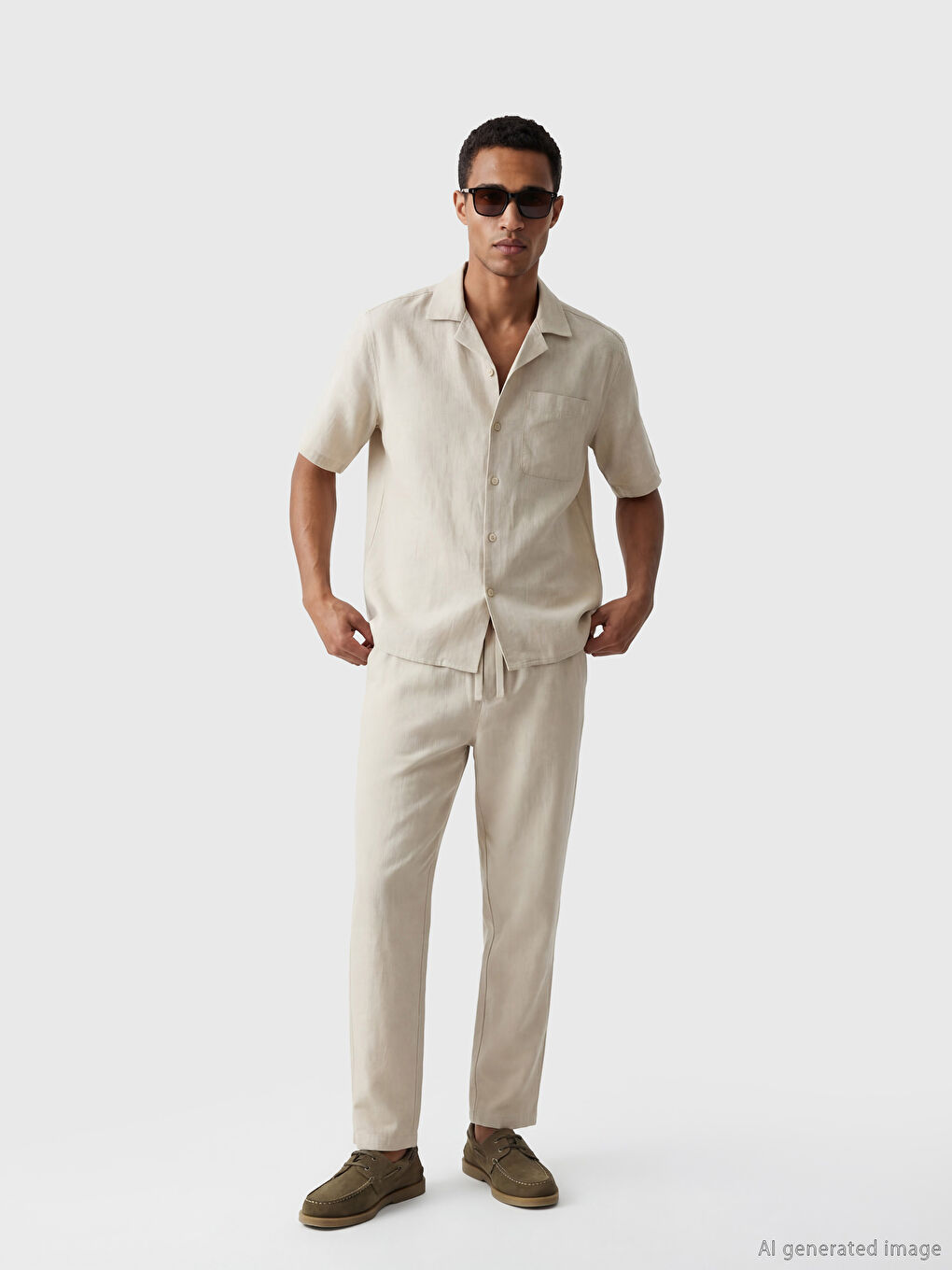 Bej Regular Fit Resort Yaka Erkek Gömlek-1