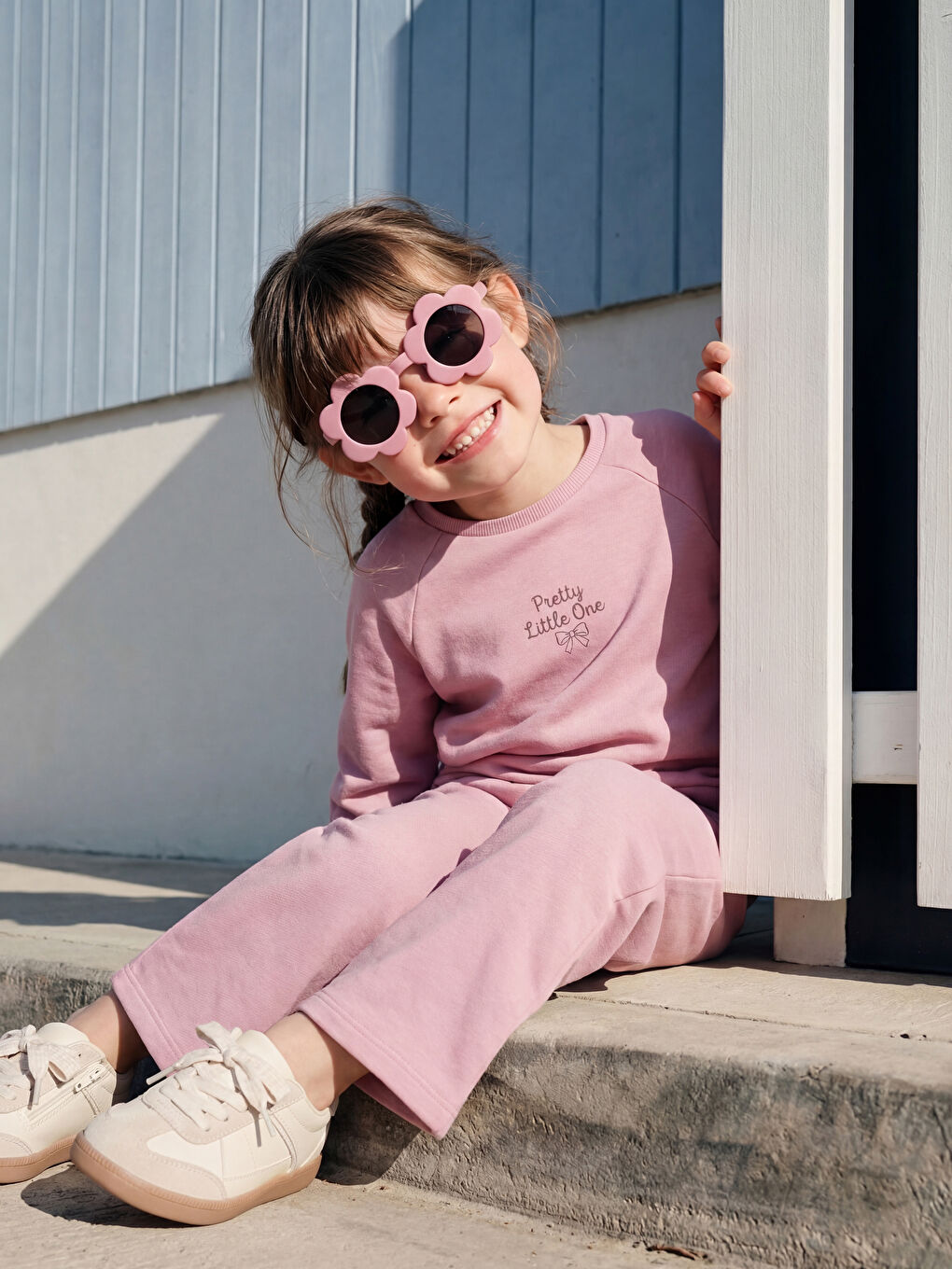 Lila Baskılı Kız Çocuk Soft Touch Sweatshirt ve Pantolon